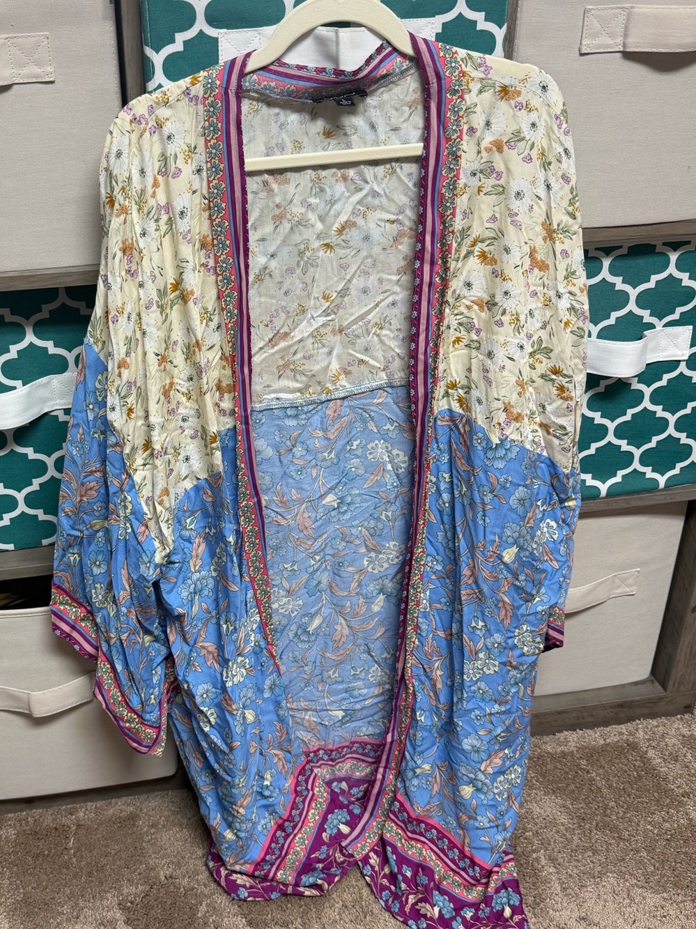 Boho Floral Patchwork Kimono Cardigan - Blue & Cream never worn